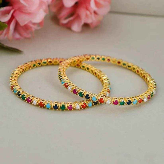 Gold plated AD Multicolor Handcrafted set of 2 Bangles (AD-0010) AD Bangles T4 Jewels