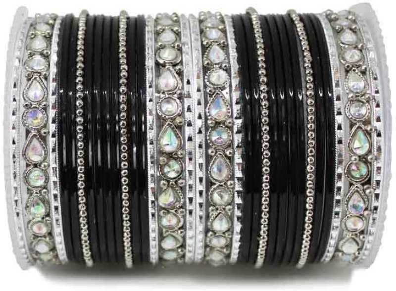 Kundan Gold Plating Bangle Set Black-silver All Bangle Sets T4 Jewels