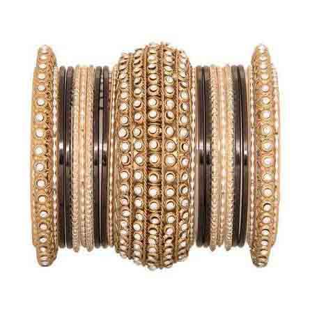 T4 Jewels Golden Chakri shining bangle set for women Black All Bangle Sets T4 Jewels