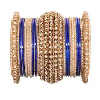 T4 Jewels Golden Chakri shining bangle set for women Blue All Bangle Sets T4 Jewels