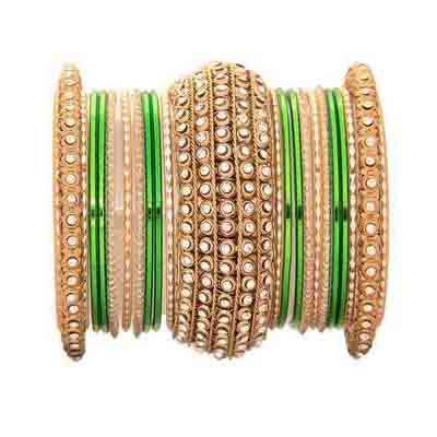 T4 Jewels Golden Chakri shining bangle set for women Green All Bangle Sets T4 Jewels