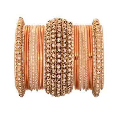 T4 Jewels Golden Chakri shining bangle set for women Orange All Bangle Sets T4 Jewels