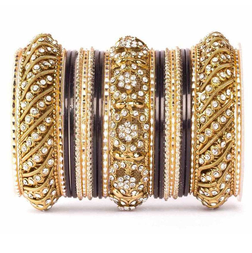 Solid Colored Bangle Set For One Hand Black All Bangle Sets T4 Jewels