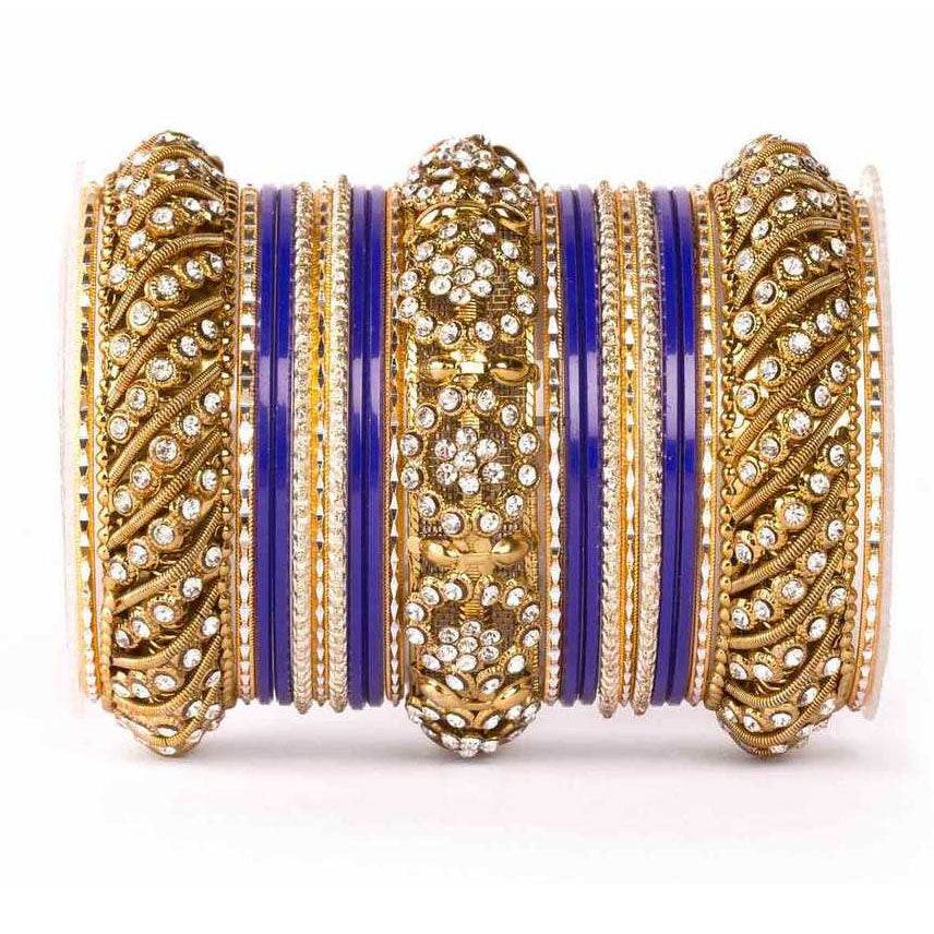 Solid Colored Bangle Set For One Hand Blue All Bangle Sets T4 Jewels