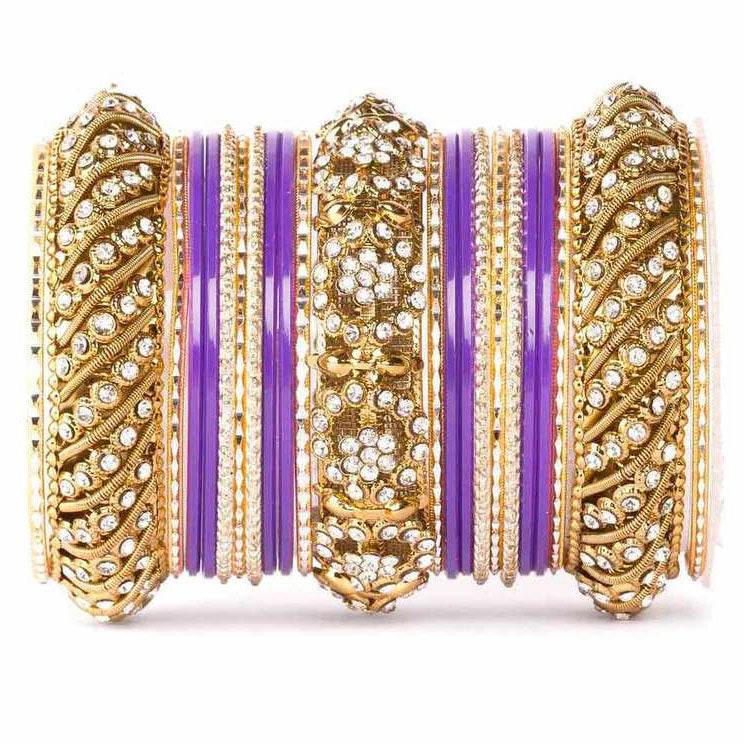 Solid Colored Bangle Set For One Hand Purple All Bangle Sets T4 Jewels