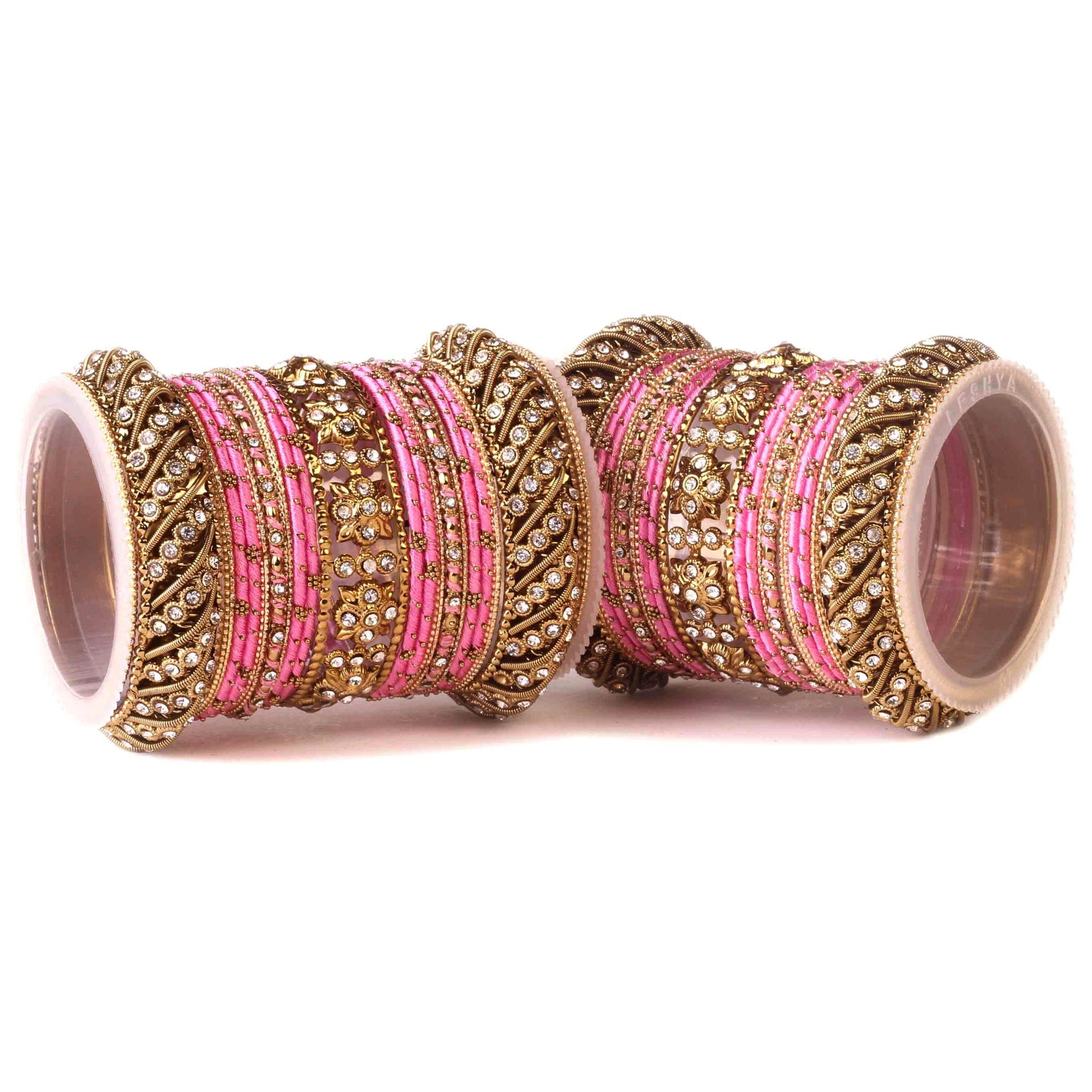 Set of 2 Traditional Colored Silk Thread Bangle Set Pink All Bangle Sets T4 Jewels