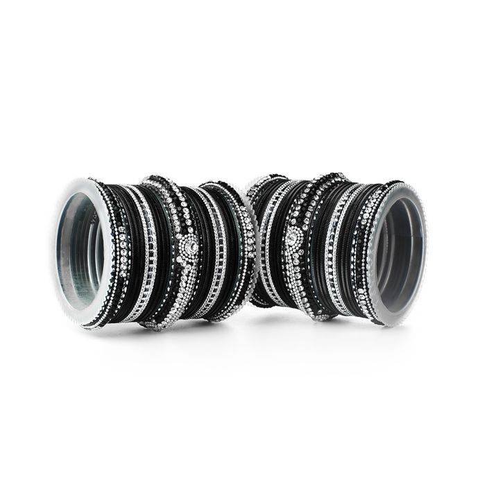Set of 54 Shinning Metal Lac bangle set by T4 Jewels Black All Bangle Sets T4 Jewels