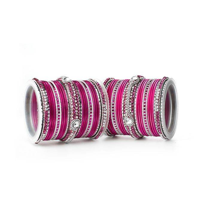 Set of 54 Shinning Metal Lac bangle set by T4 Jewels Pink All Bangle Sets T4 Jewels