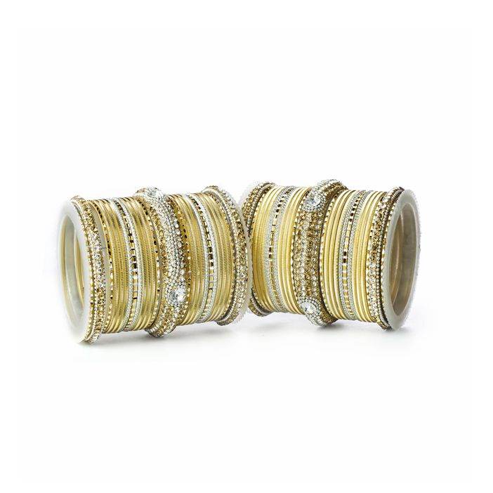 Set of 54 Shinning Metal Lac bangle set by T4 Jewels Golden All Bangle Sets T4 Jewels