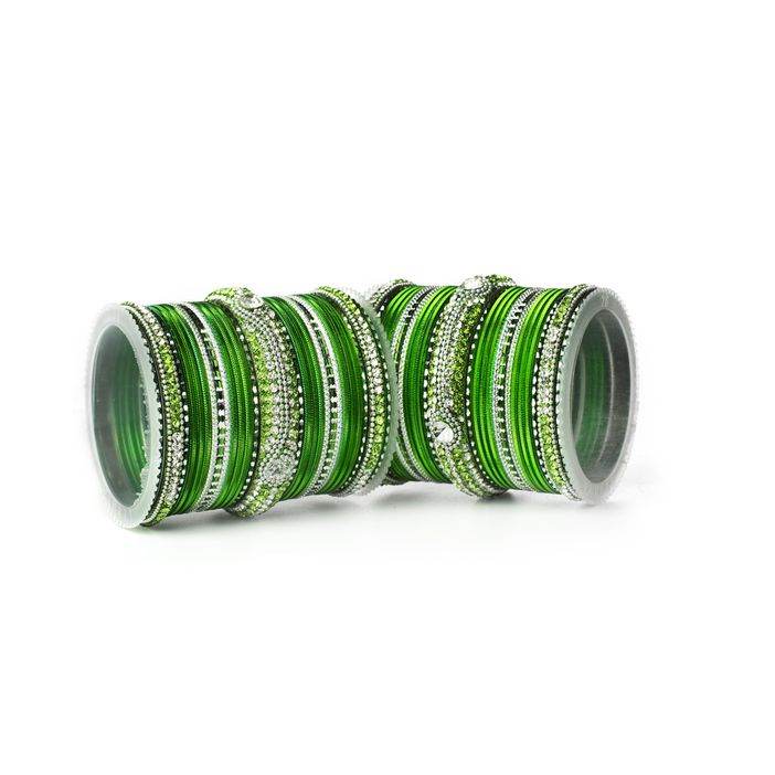 Set of 54 Shinning Metal Lac bangle set by T4 Jewels Green All Bangle Sets T4 Jewels