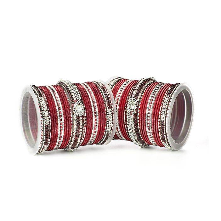 Set of 54 Shinning Metal Lac bangle set by T4 Jewels Maroon All Bangle Sets T4 Jewels