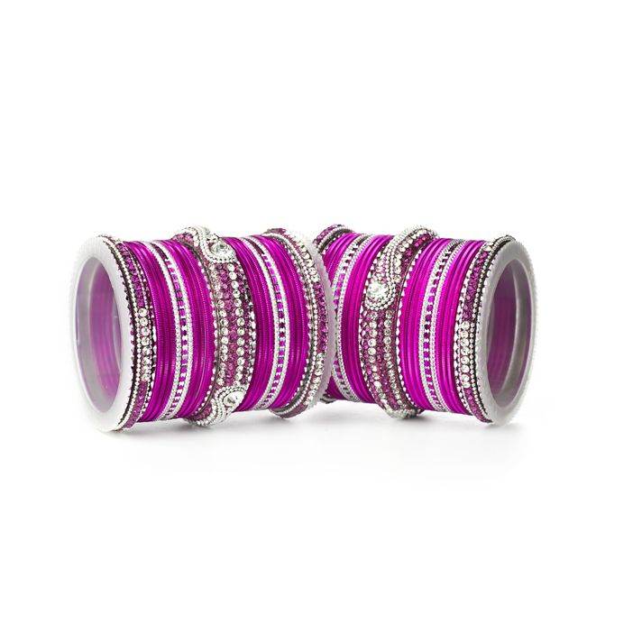 Set of 54 Shinning Metal Lac bangle set by T4 Jewels Dark Pink All Bangle Sets T4 Jewels