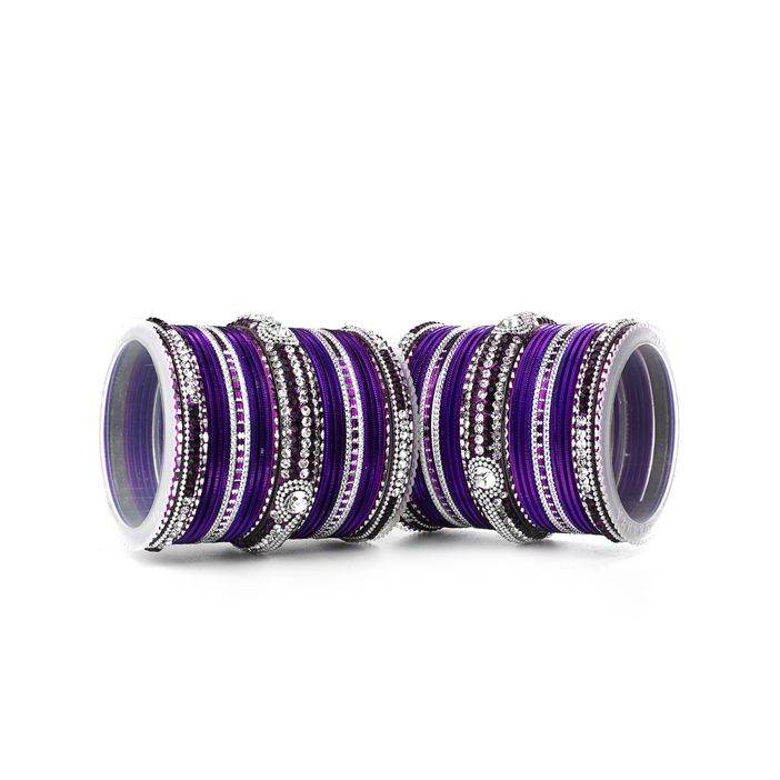 Set of 54 Shinning Metal Lac bangle set by T4 Jewels Purple All Bangle Sets T4 Jewels