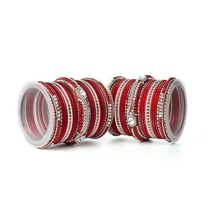Set of 54 Shinning Metal Lac bangle set by T4 Jewels Red All Bangle Sets T4 Jewels