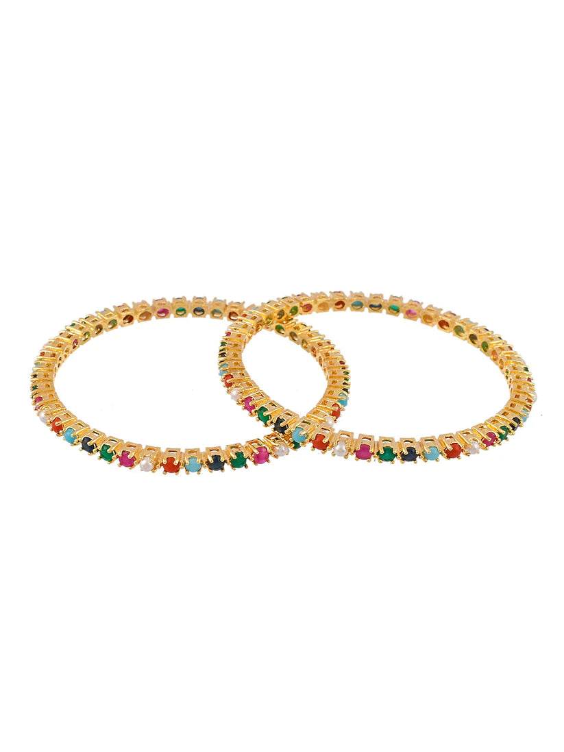 Gold plated AD Multicolor Handcrafted set of 2 Bangles (AD-0010) AD Bangles T4 Jewels