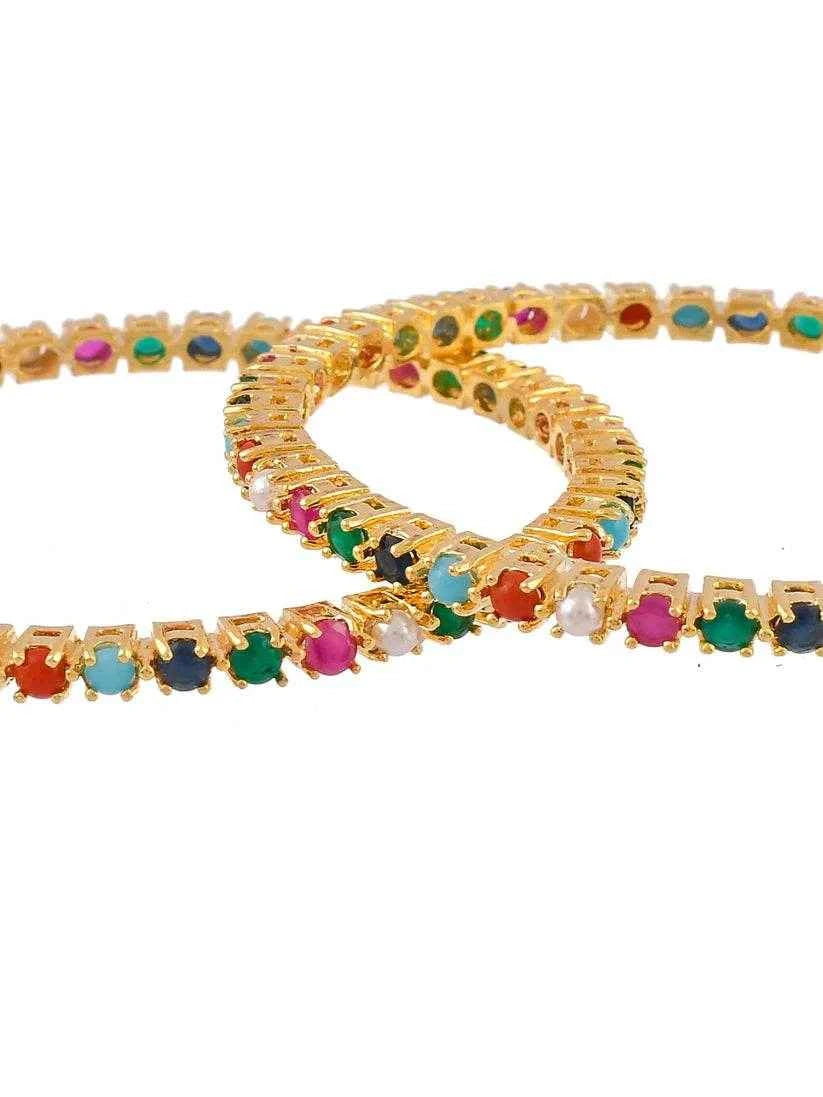 Gold plated AD Multicolor Handcrafted set of 2 Bangles (AD-0010) AD Bangles T4 Jewels