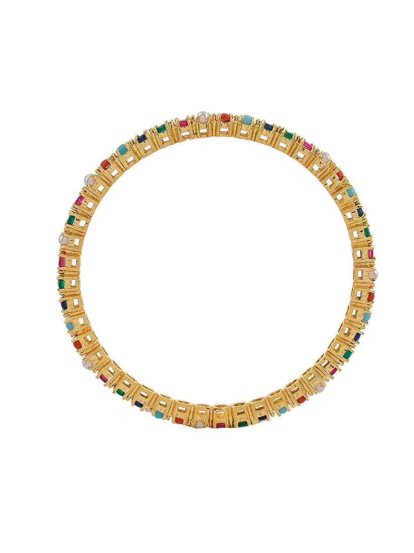Gold plated AD Multicolor Handcrafted set of 2 Bangles (AD-0010) AD Bangles T4 Jewels