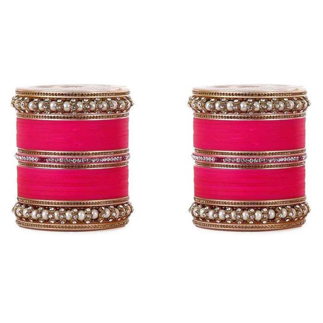 Wedding Chura With Pearl And Stone Kada Fuchsia Bridal Chuda T4 Jewels