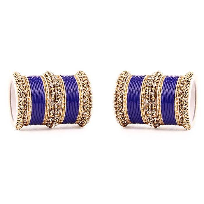 Set of 2 Bridal Matte Textured Bangle Set Blue All Bangle Sets T4 Jewels