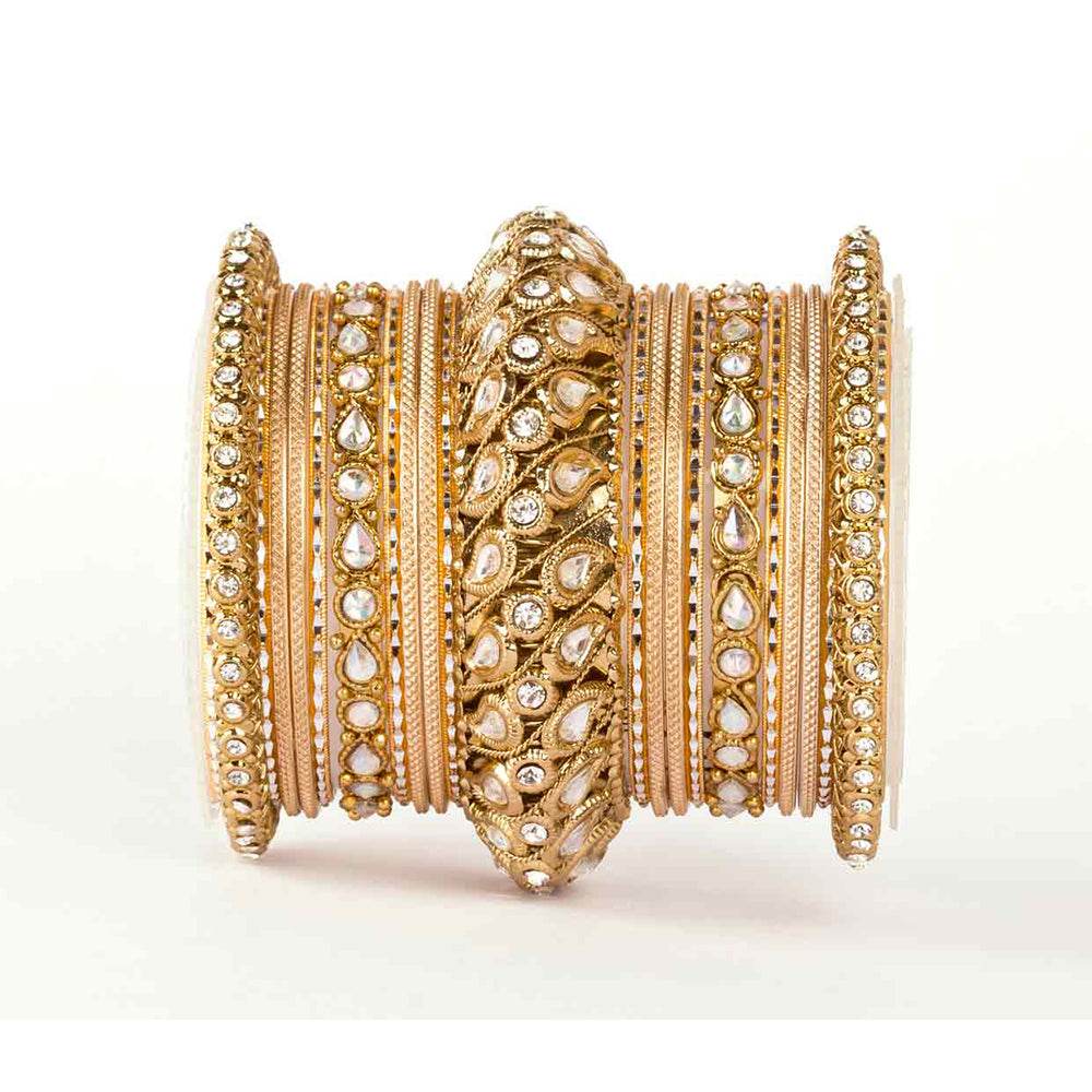 Traditional All Kundan Bangle Set For One Hand Golden All Bangle Sets T4 Jewels
