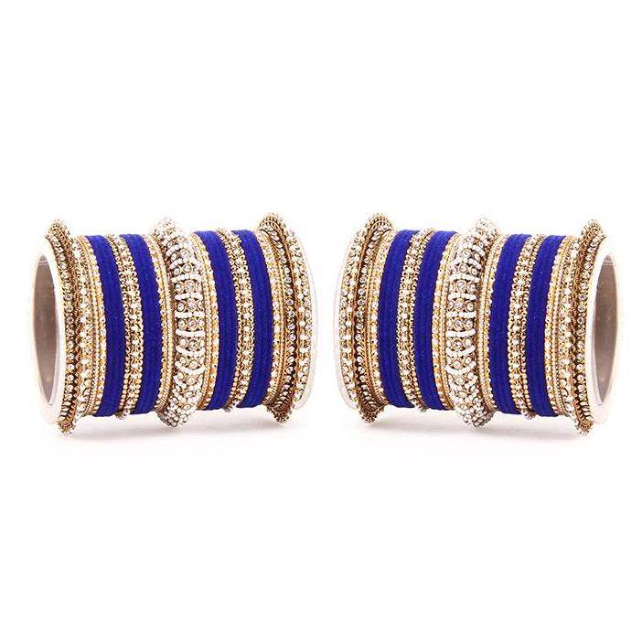 Set of 2 Beautiful Velvet Bangle And Pearl Bangle Set Blue All Bangle Sets T4 Jewels