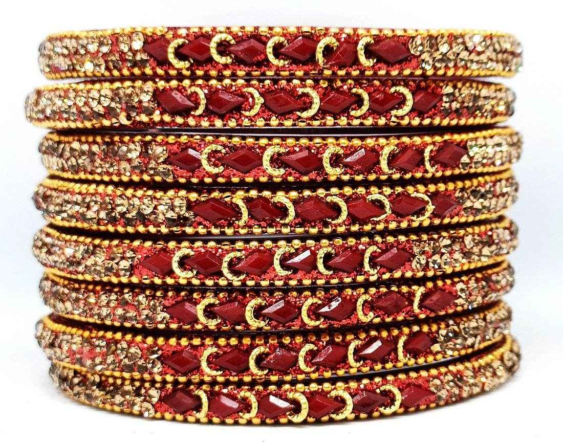 T4 Jewels (Large Size) Red, Green MultiColor Glass Kada Bangles (Pack Of 8)-NLKNTH Large Size Bangles T4 Jewels