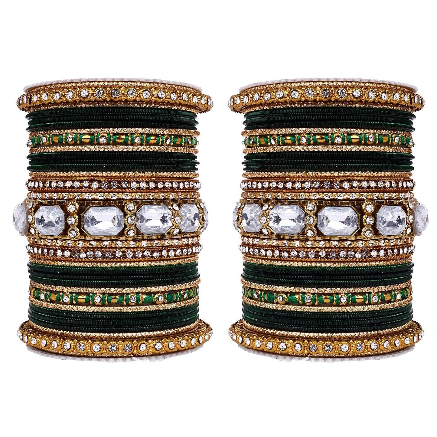 Set of 2 Beautiful Colored Bangle Set With Big Kundan Stone Kai All Bangle Sets T4 Jewels