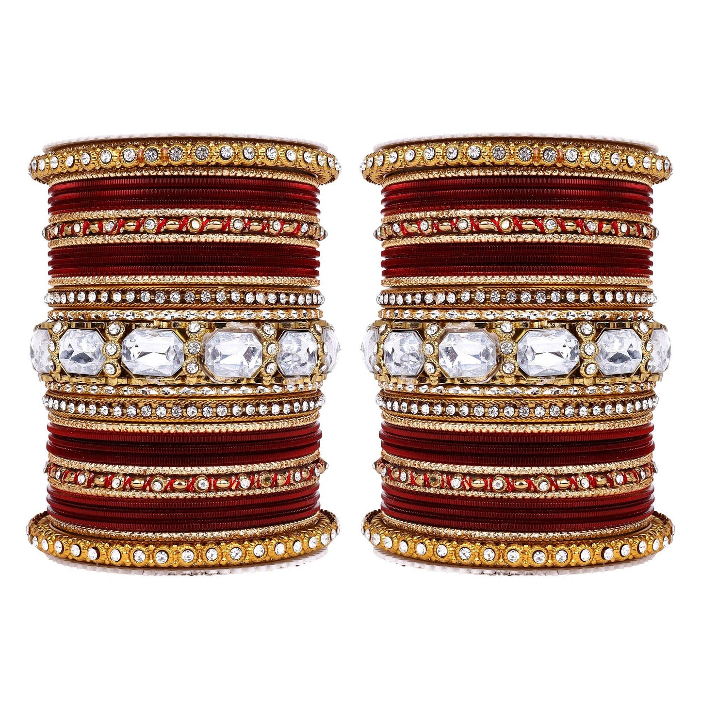 Set of 2 Beautiful Colored Bangle Set With Big Kundan Stone Maroon All Bangle Sets T4 Jewels