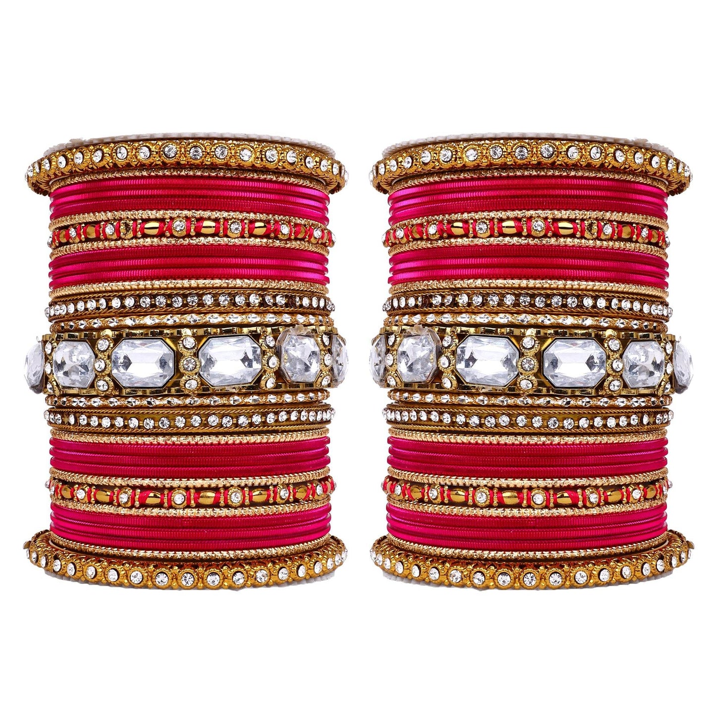 Set of 2 Beautiful Colored Bangle Set With Big Kundan Stone Rani All Bangle Sets T4 Jewels