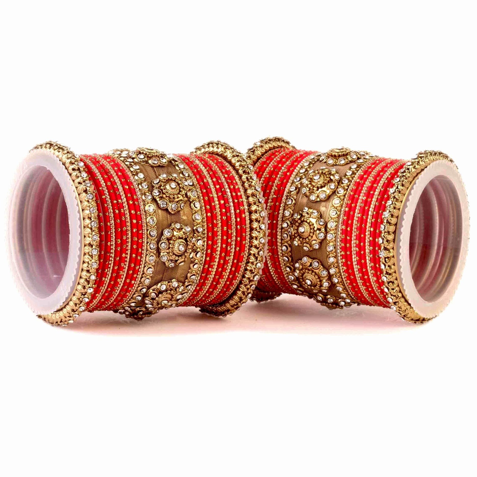 Set of 2 Traditional Jaali Work Multi-Colored Bangle Set Red All Bangle Sets T4 Jewels