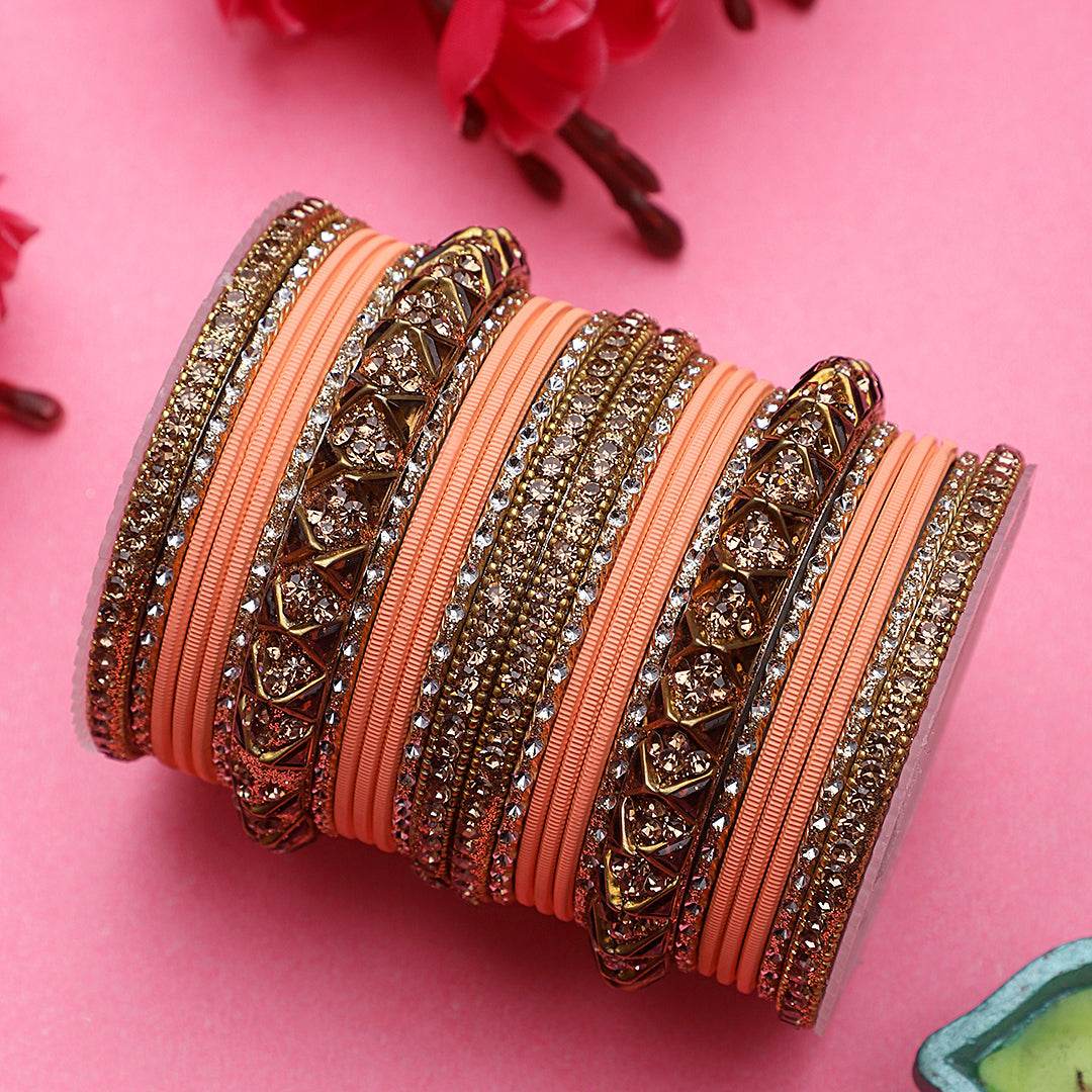 Antique Lac Bracelet With Matte Finish Bangle Set For Women Peach All Bangle Sets T4 Jewels