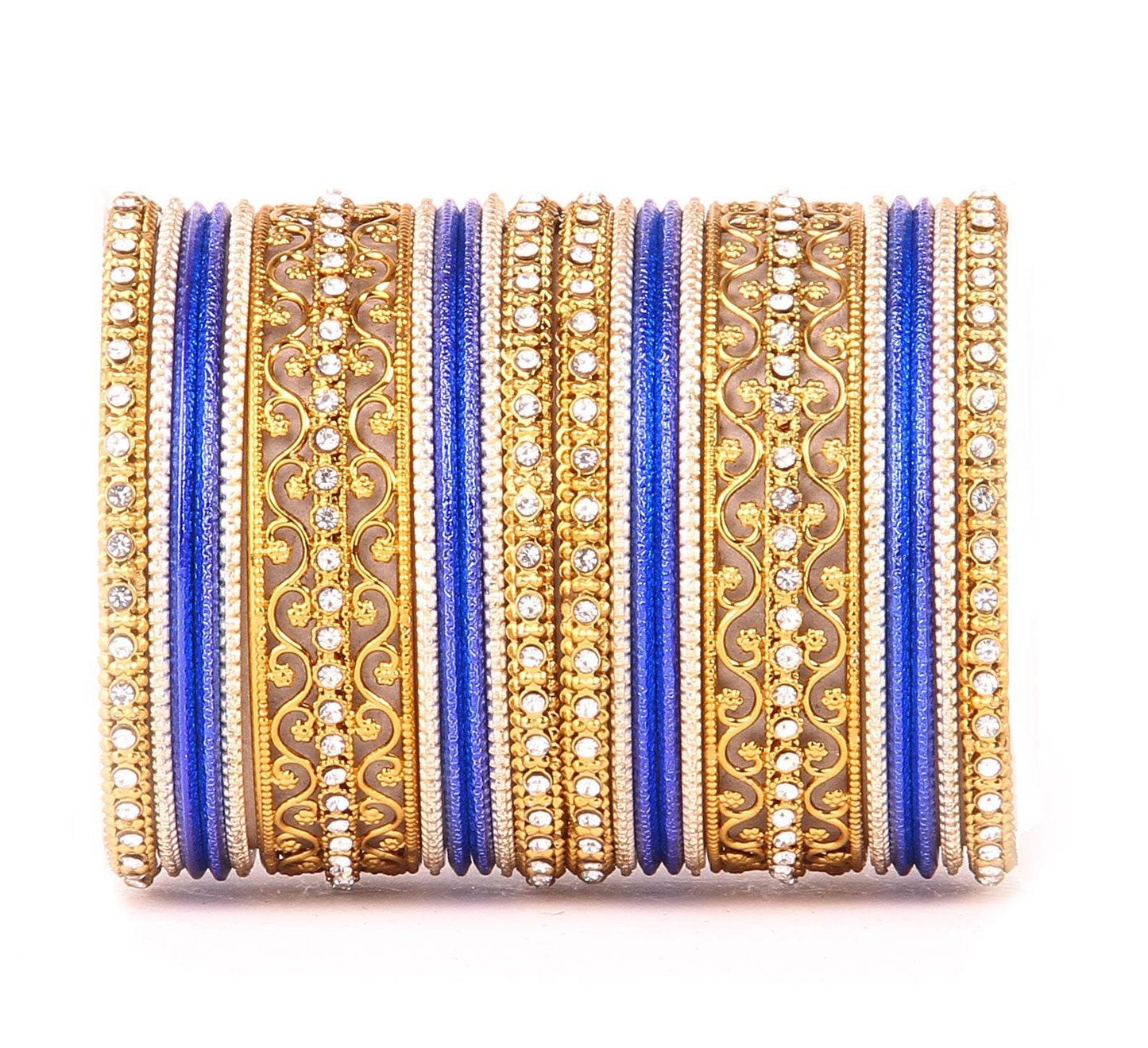 Intricate Bracelet With Running Stone Work And Shinning Bangle Set Blue All Bangle Sets T4 Jewels