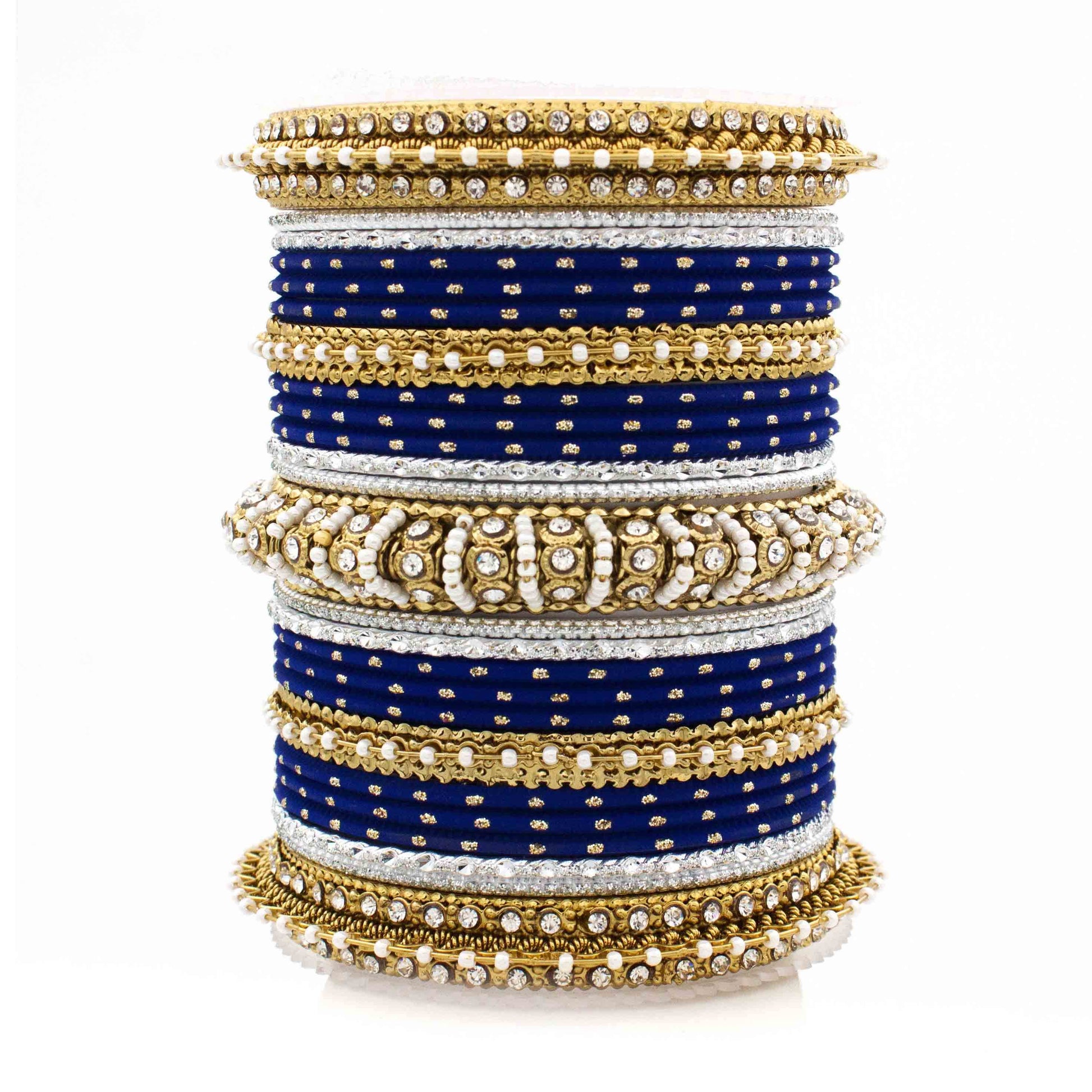 Beautiful Dotted Bangle And Pearl Bangle Set Blue All Bangle Sets T4 Jewels