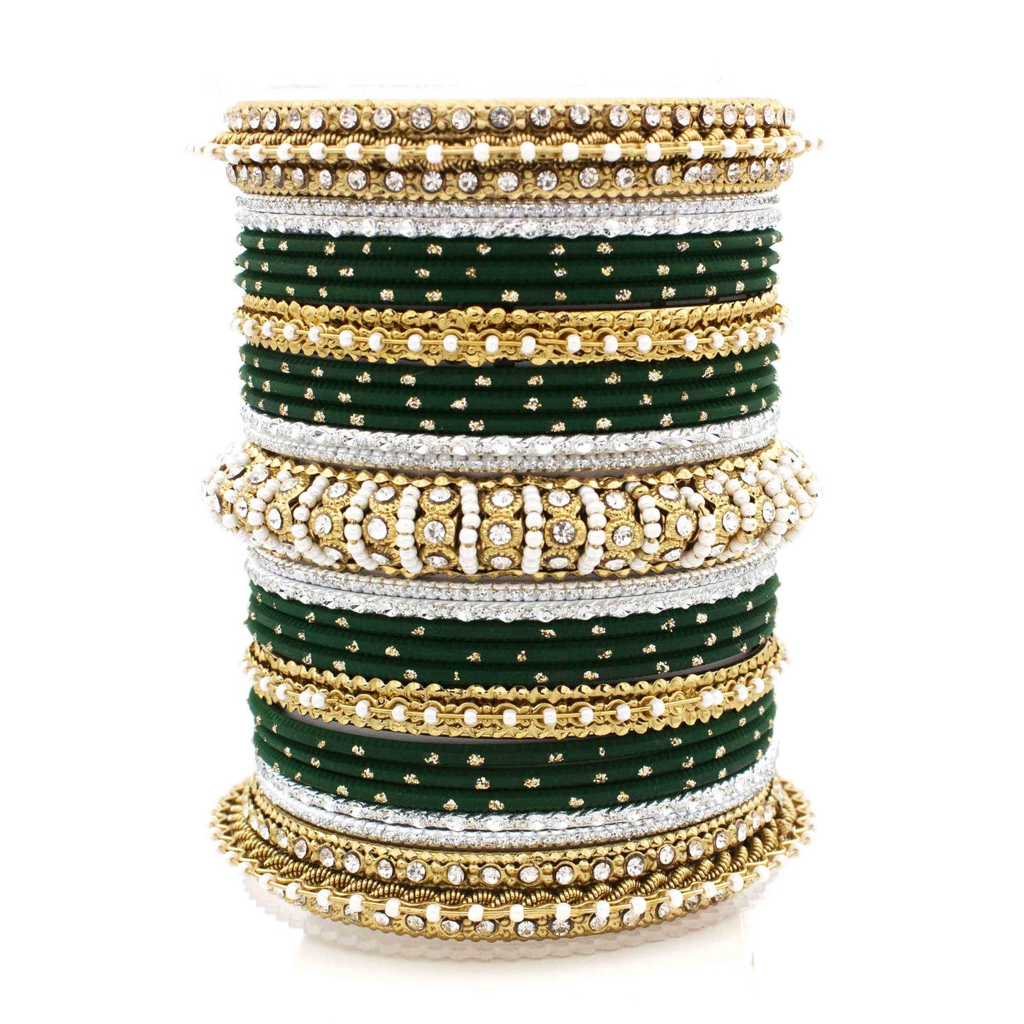 Beautiful Dotted Bangle And Pearl Bangle Set Dark Green All Bangle Sets T4 Jewels