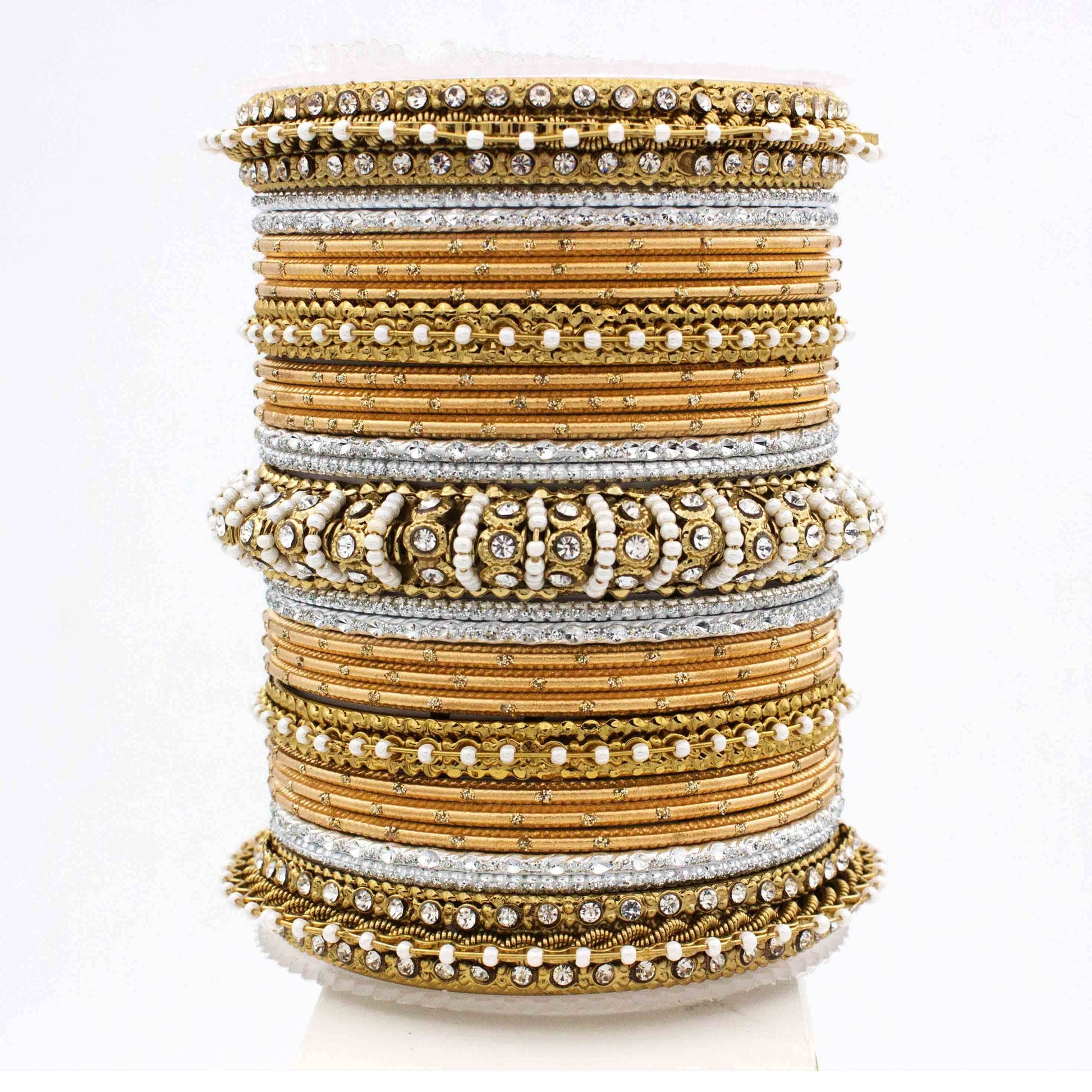 Beautiful Dotted Bangle And Pearl Bangle Set Golden All Bangle Sets T4 Jewels