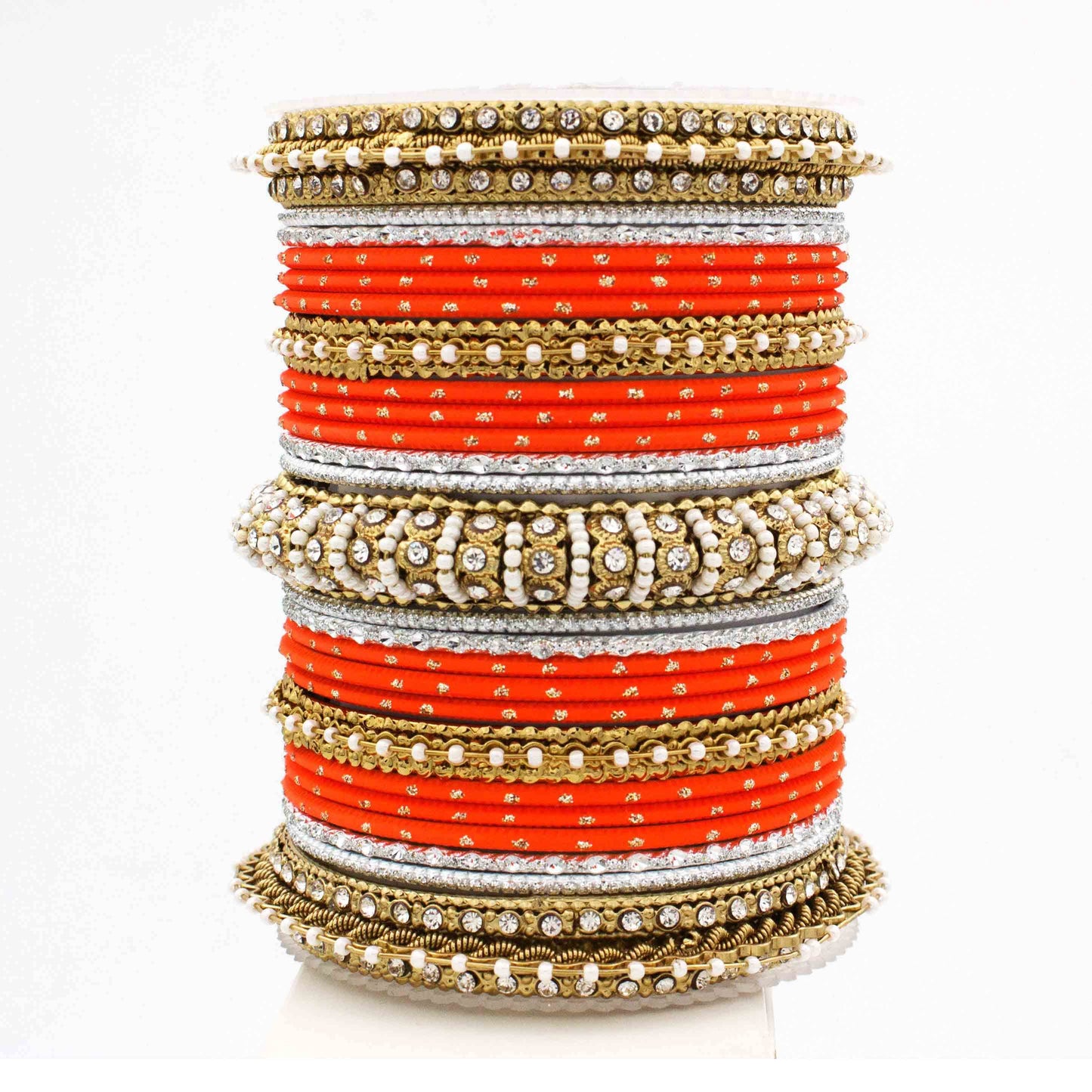 Beautiful Dotted Bangle And Pearl Bangle Set Orange All Bangle Sets T4 Jewels