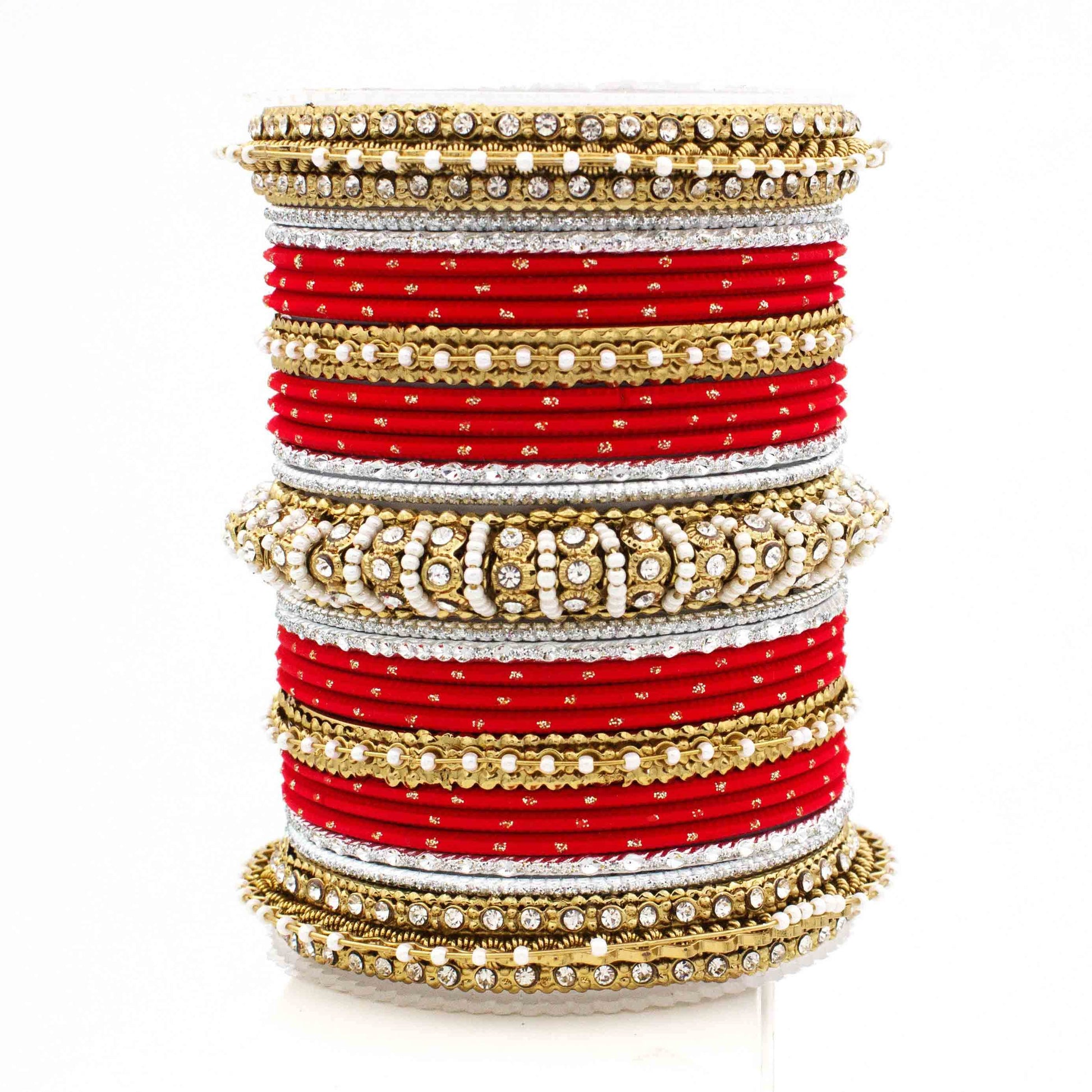 Beautiful Dotted Bangle And Pearl Bangle Set Red All Bangle Sets T4 Jewels