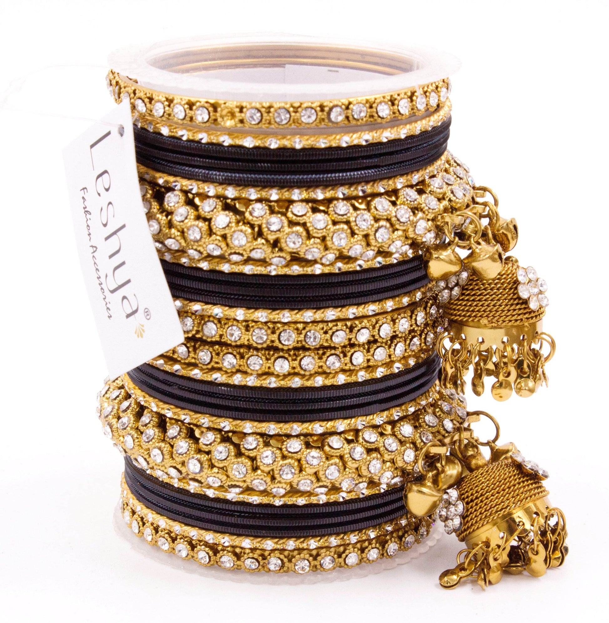 Traditional Shining Jhumki Bangle Set For Two Hands By T4 Jewels Black All Bangle Sets T4 Jewels