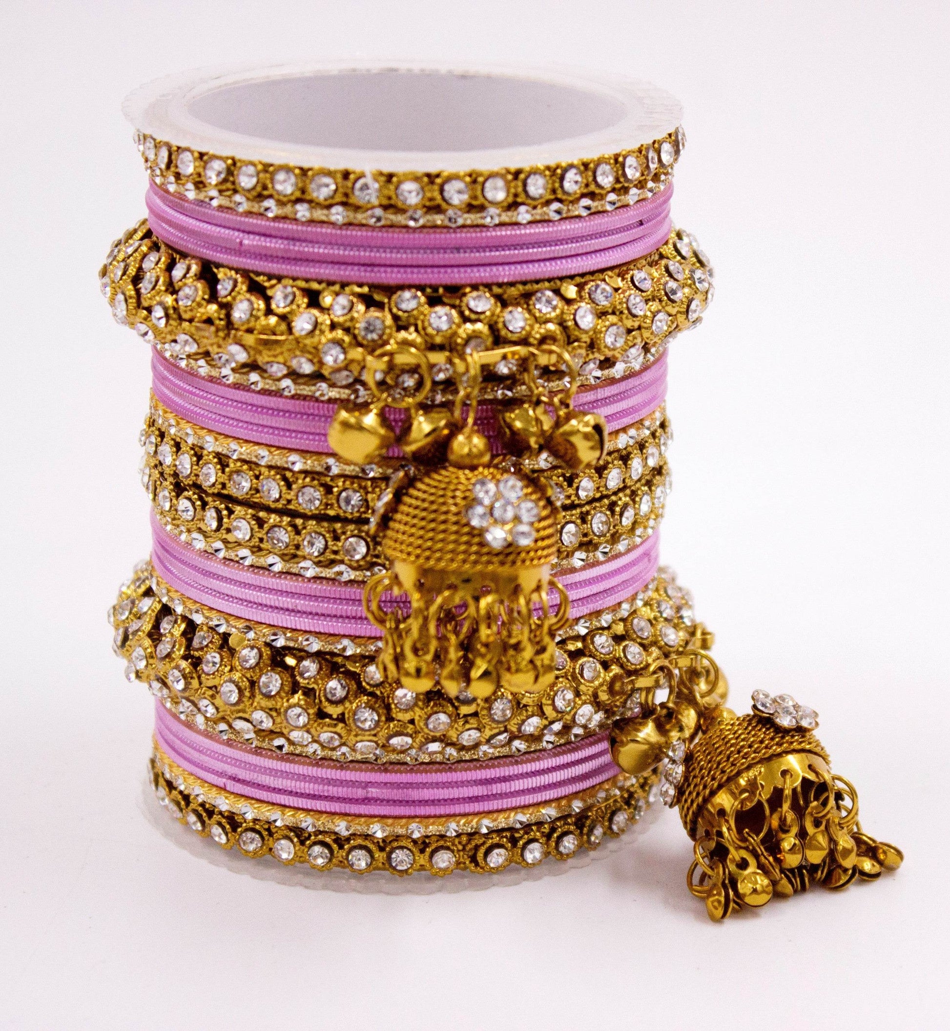 Traditional Shining Jhumki Bangle Set For Two Hands By T4 Jewels Pink All Bangle Sets T4 Jewels