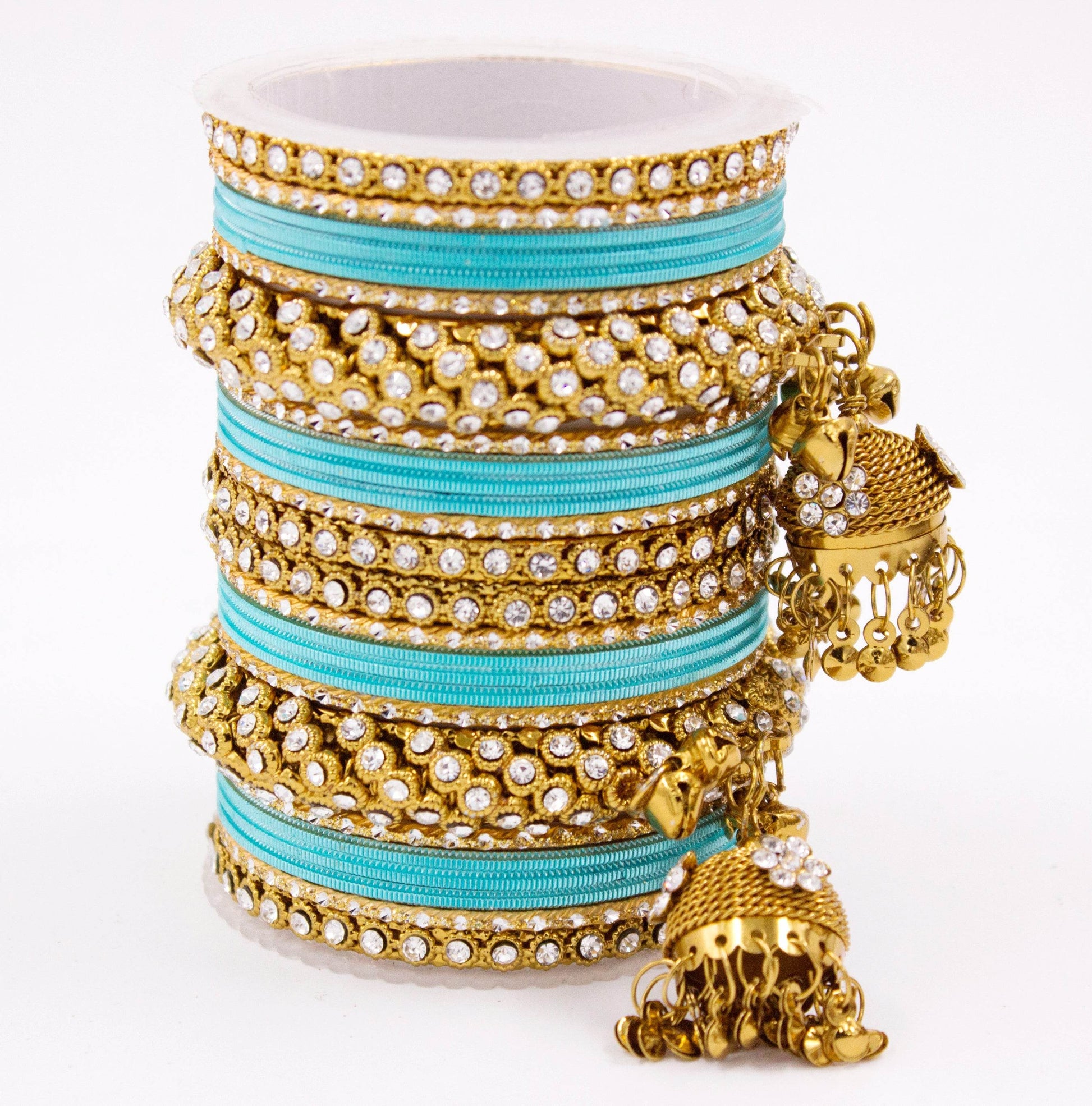 Traditional Shining Jhumki Bangle Set For Two Hands By T4 Jewels Firozi All Bangle Sets T4 Jewels