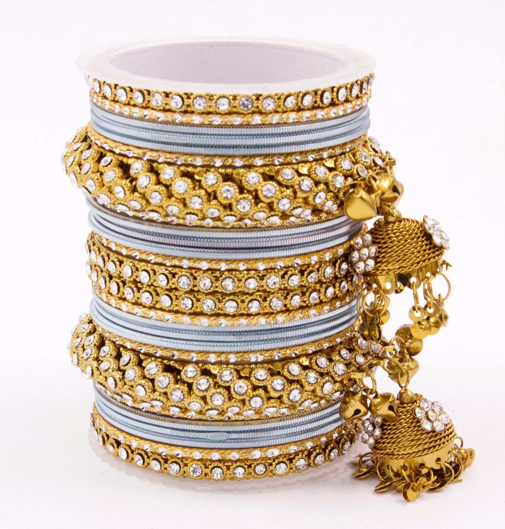 Traditional Shining Jhumki Bangle Set For Two Hands By T4 Jewels Grey All Bangle Sets T4 Jewels