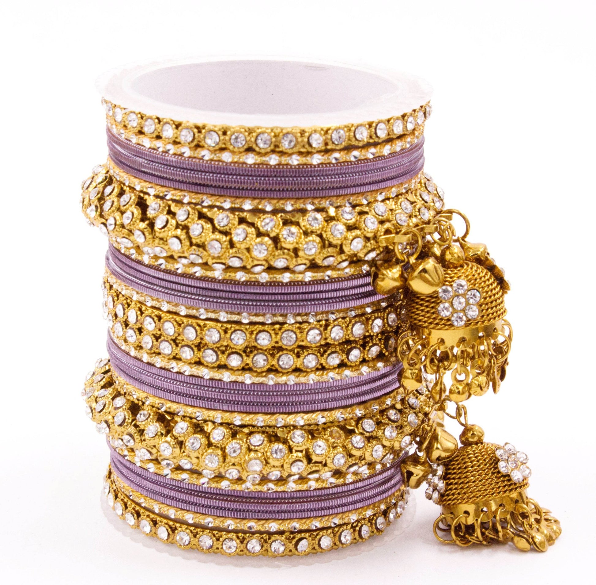 Traditional Shining Jhumki Bangle Set For Two Hands By T4 Jewels Lavender All Bangle Sets T4 Jewels