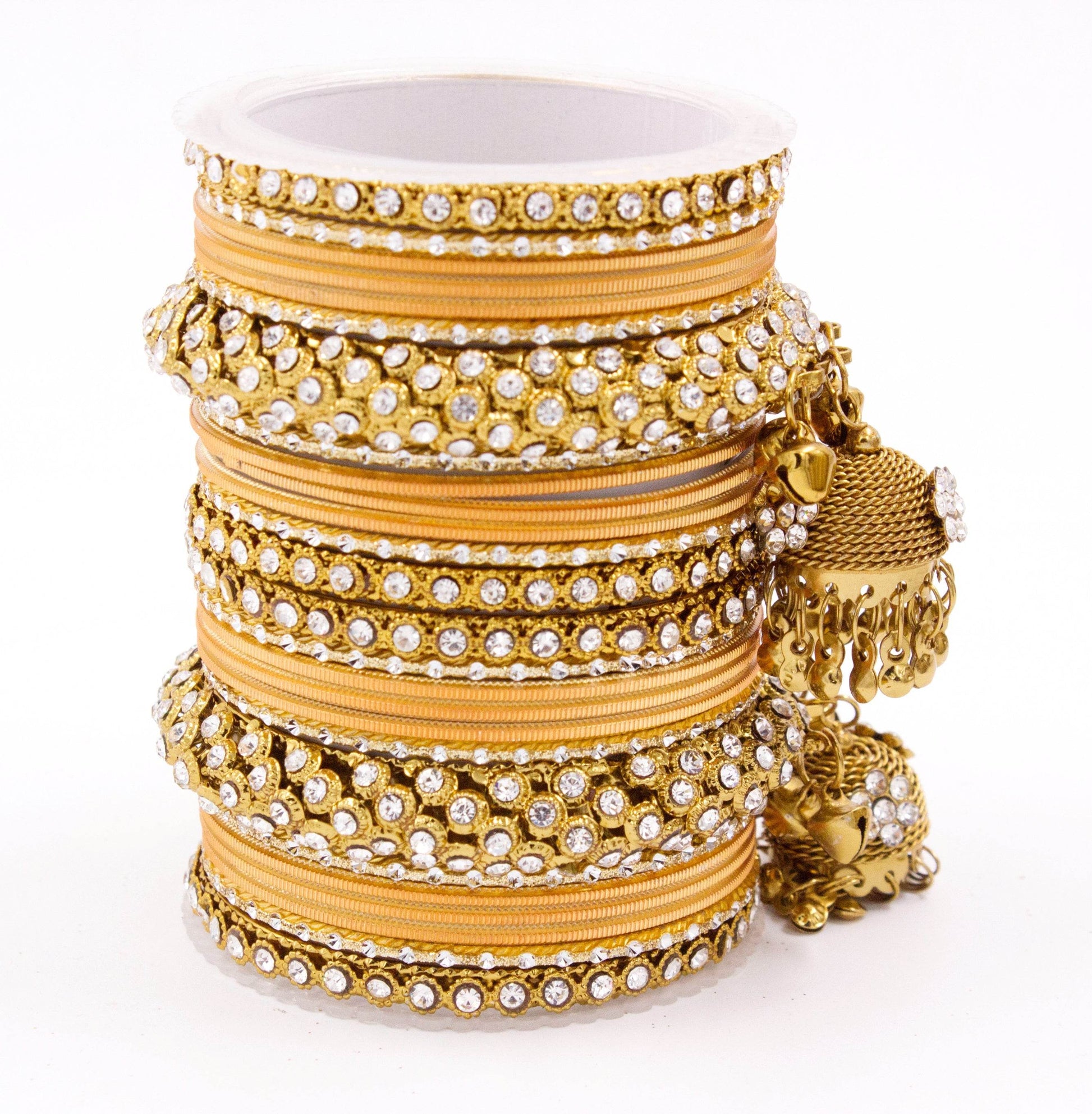 Traditional Shining Jhumki Bangle Set For Two Hands By T4 Jewels Light Orange All Bangle Sets T4 Jewels