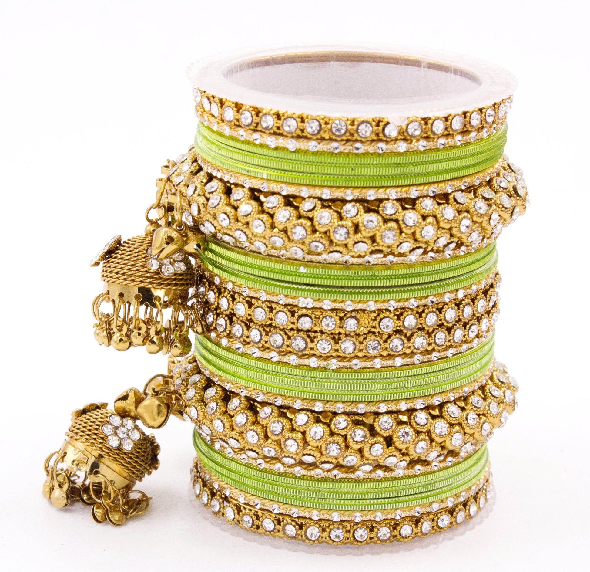 Traditional Shining Jhumki Bangle Set For Two Hands By T4 Jewels Parrot Green All Bangle Sets T4 Jewels