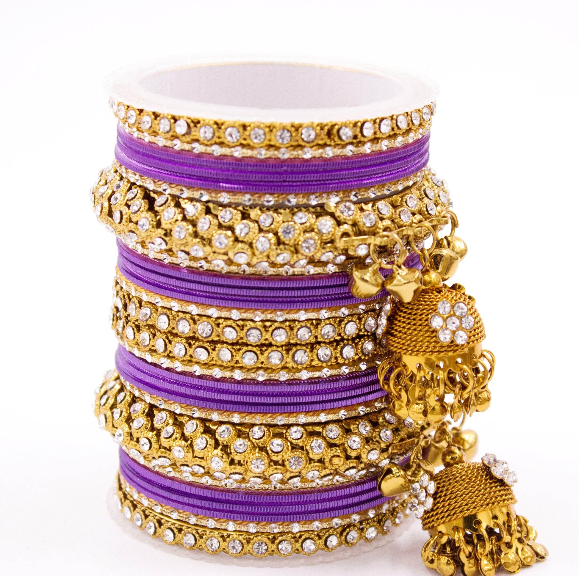 Traditional Shining Jhumki Bangle Set For Two Hands By T4 Jewels Purple All Bangle Sets T4 Jewels