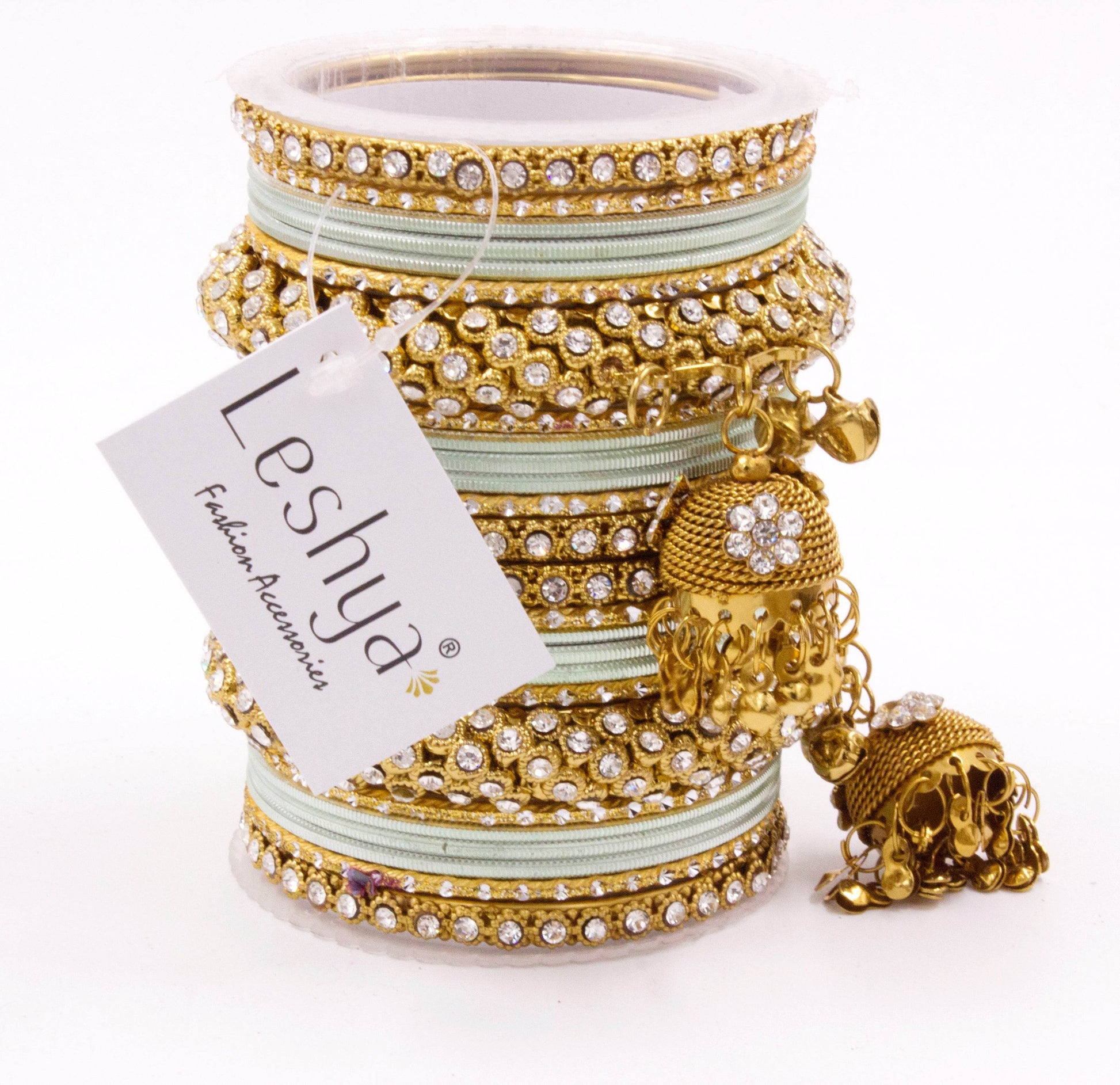 Traditional Shining Jhumki Bangle Set For Two Hands By T4 Jewels Pista All Bangle Sets T4 Jewels