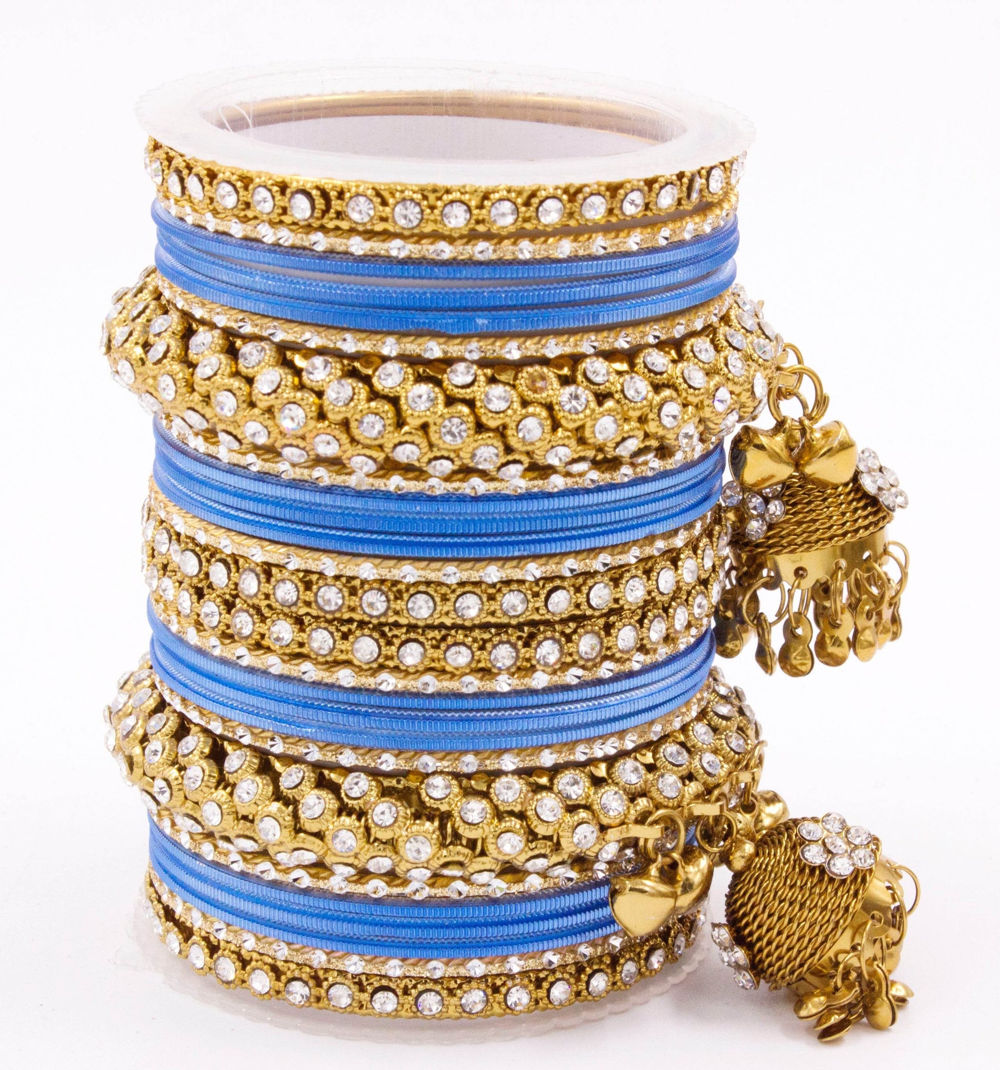 Traditional Shining Jhumki Bangle Set For Two Hands By T4 Jewels Royal Blue All Bangle Sets T4 Jewels