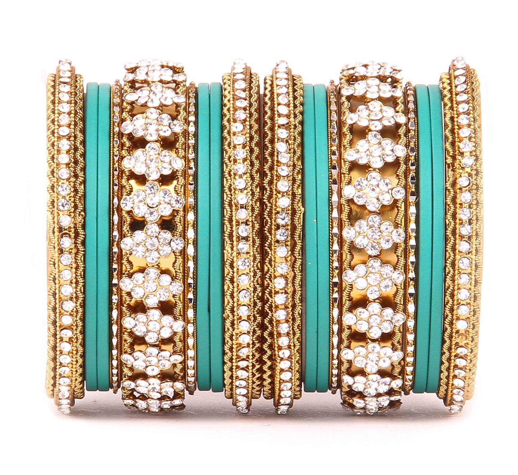 Stylish Matte Finish And Running Stone Pattern Bangle Set Radium All Bangle Sets T4 Jewels