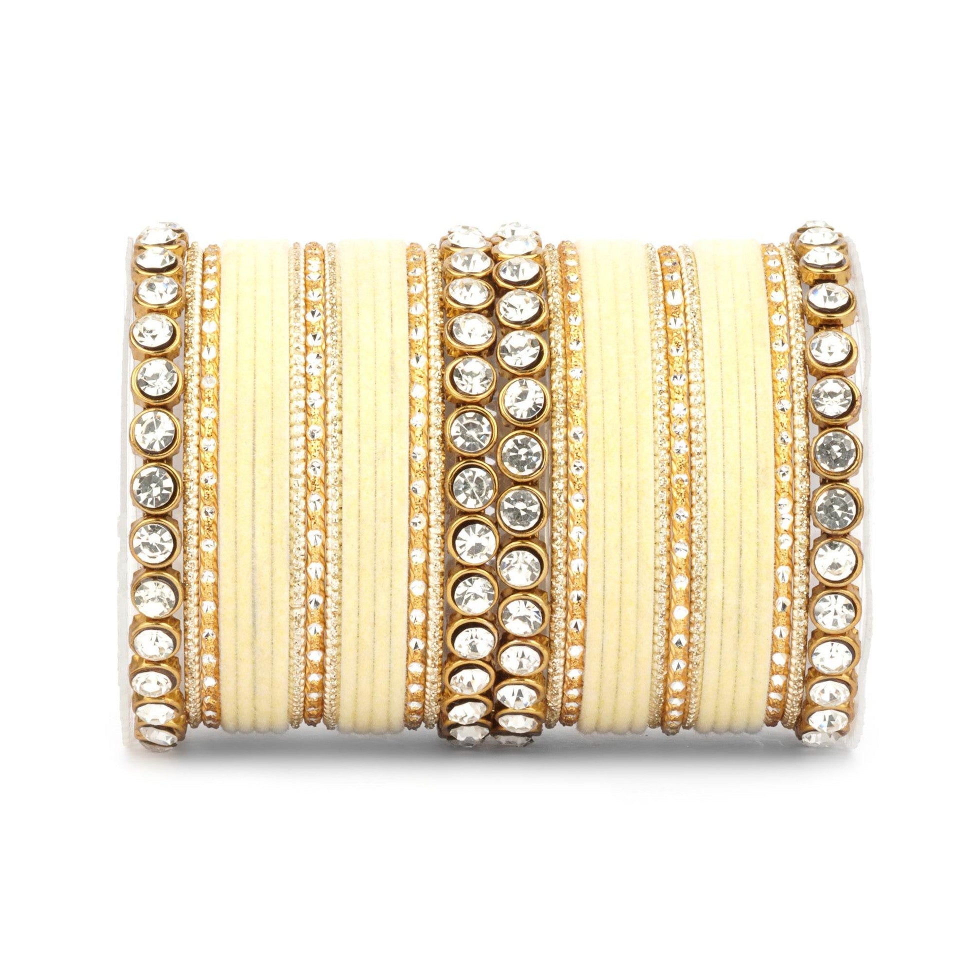 Traditional Velvet Bangle Set by T4 Jewels with Stone Kadas for Women Beige All Bangle Sets T4 Jewels