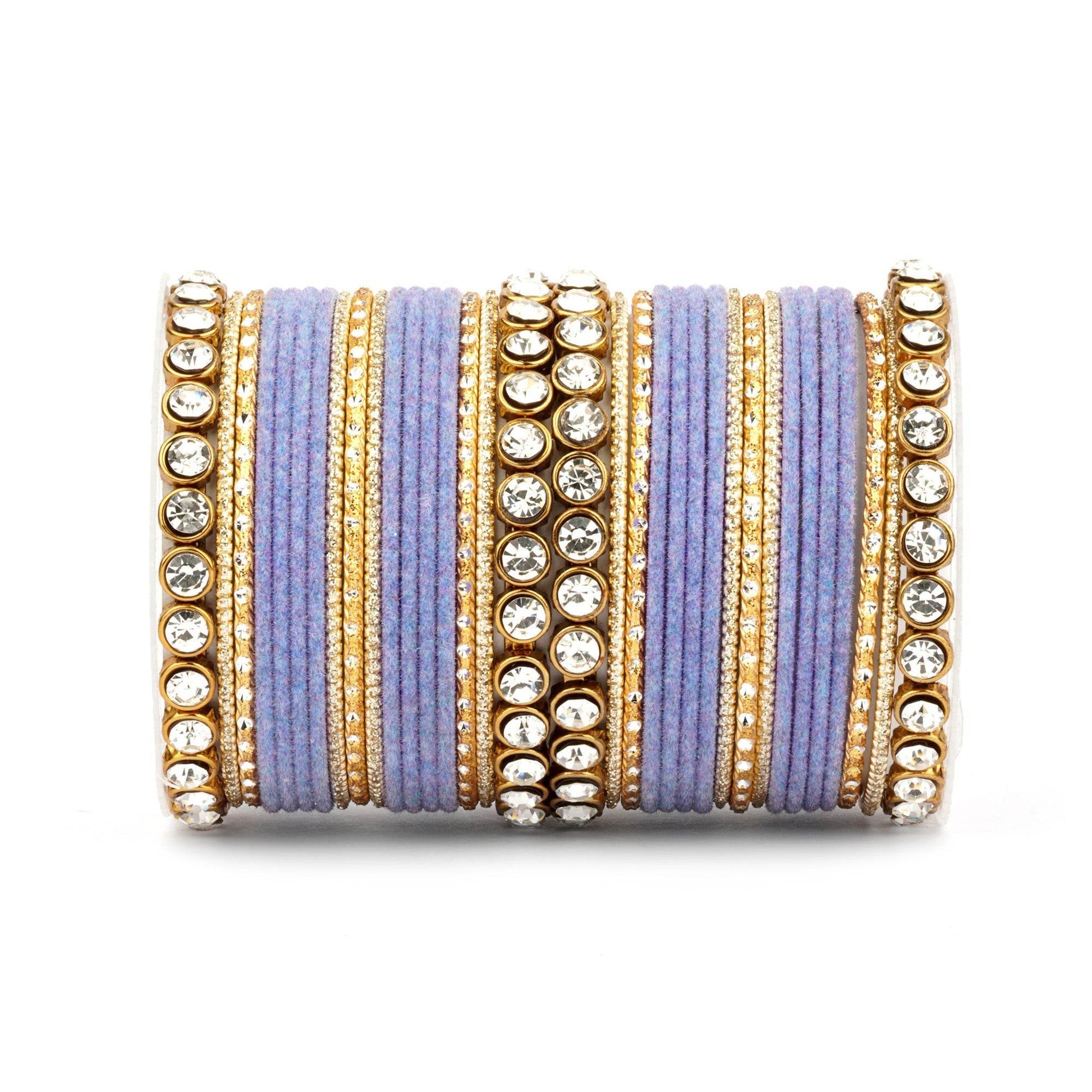 Traditional Velvet Bangle Set by T4 Jewels with Stone Kadas for Women Lavender All Bangle Sets T4 Jewels